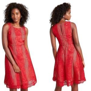 Anthropologie Georgia Red Lace A-Line Mini Dress - Red - Women's Size 8